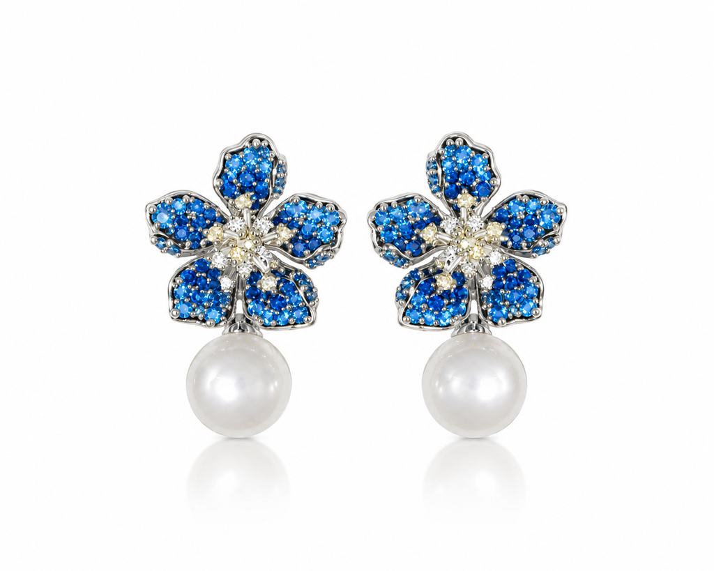Blue Lily Pearl Earrings